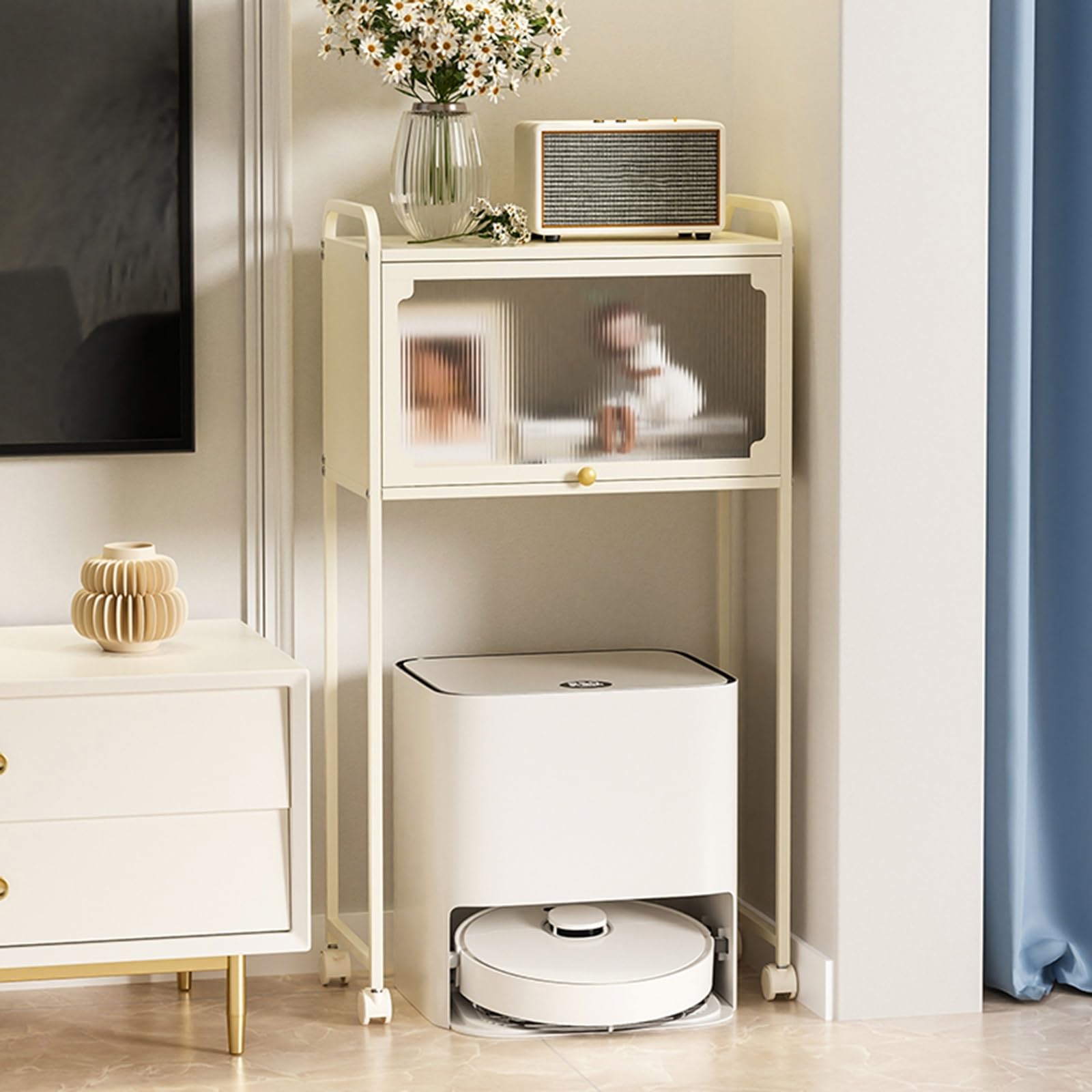 Meuble pour aspirateur robot table d'appoint design pour salon et bureau moderne