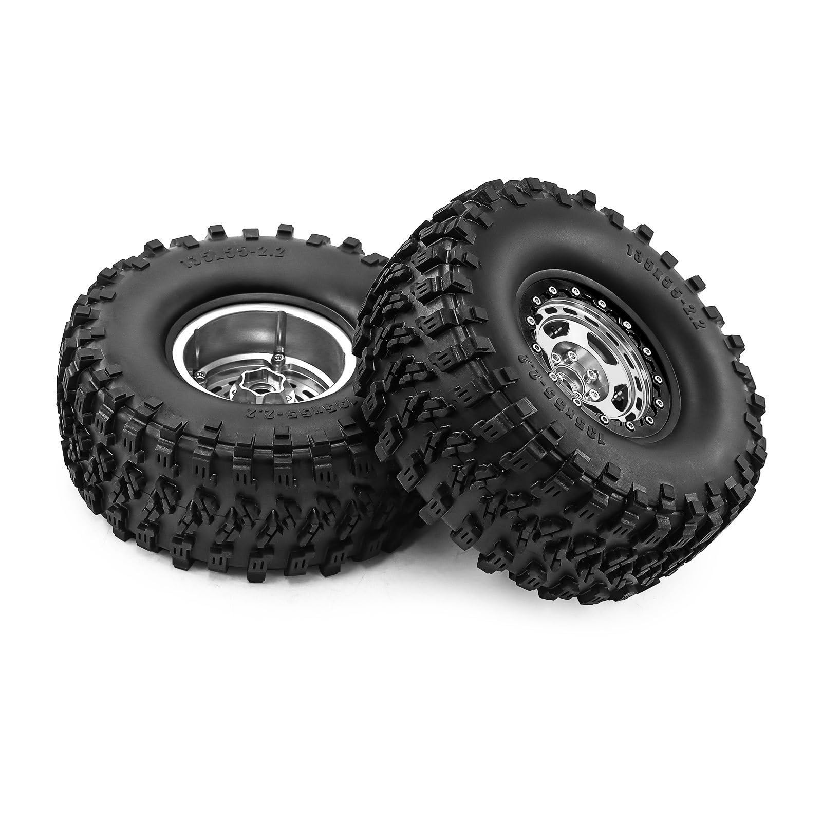 4 szt. 5.1 cm stop aluminium Beadlock koła opony piasta sześciokątna 12 mm RC części zamienne do 1/8 1/10 CROSSRC Yikong AXIAL SCX10 TRAXXAS TRX4 MJX H8H Crawler RC Car (srebrny 135 x 55 mm)