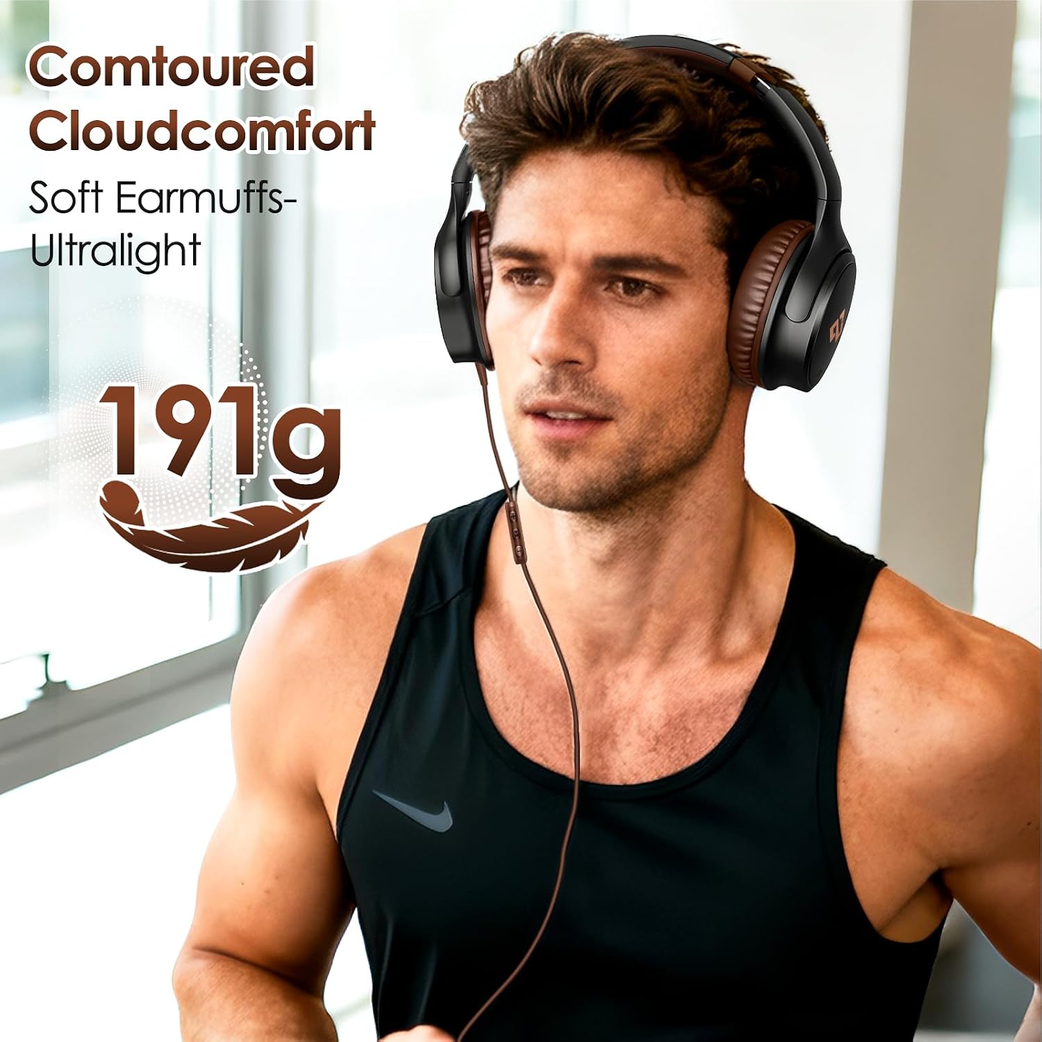 INFURTURE BH137AZ USB-C Wired Over-Ear Headphones with HD Microphone, Foldable Adjustable Design - Brown
