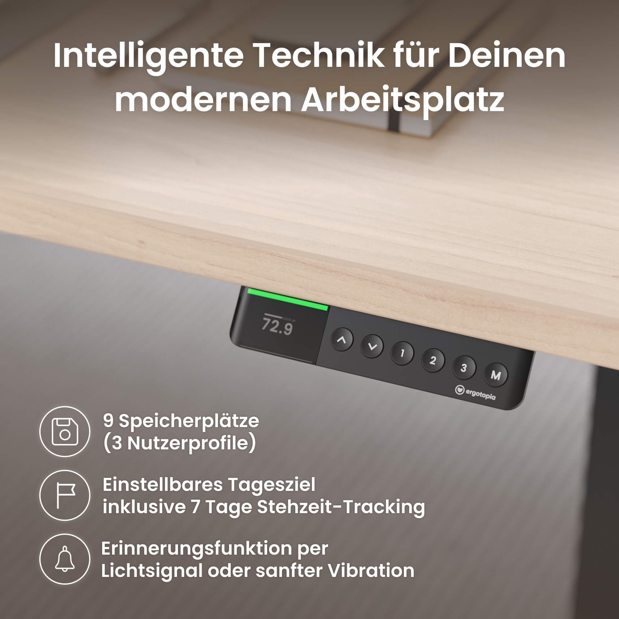 Ergotopia Desktopia Pro X Elektrisch höhenverstellbarer Schreibtisch, Ergonomischer Stehtisch für Büro oder Home Office (Ahorn, Gestell Grau, 180 x 80 cm)