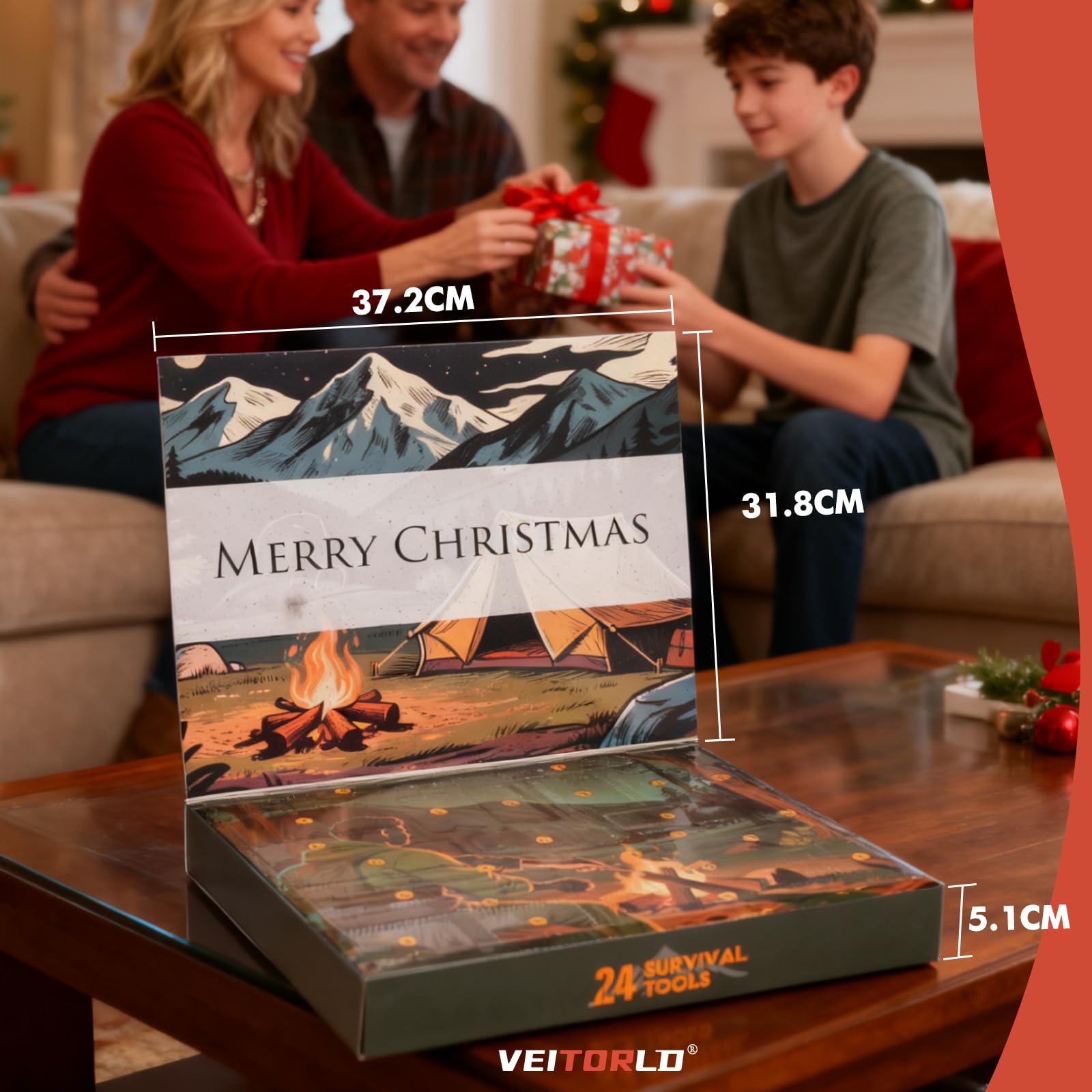 Survival Kit Adventskalender 2025 für Männer-24 Tage Weihnachts Countdown Outdoor Werkzeug–Survival Ausrüstung für Camping, Angeln-Coole Weihnachtsgeschenke Gadgets für Herren Erwachsene Teenager