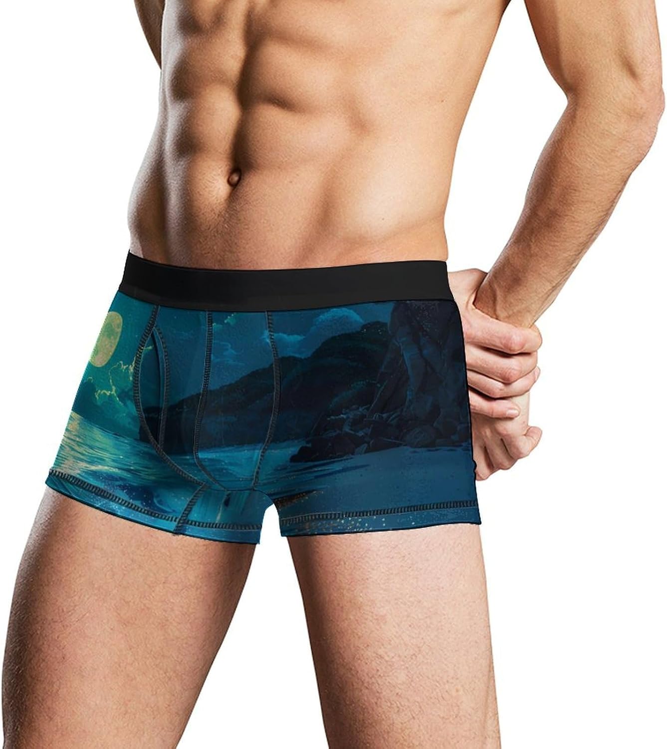 Beach in Moonnight Novelty Men's Trunks Soft Breathable Underwear Patterned Stretch Briefs