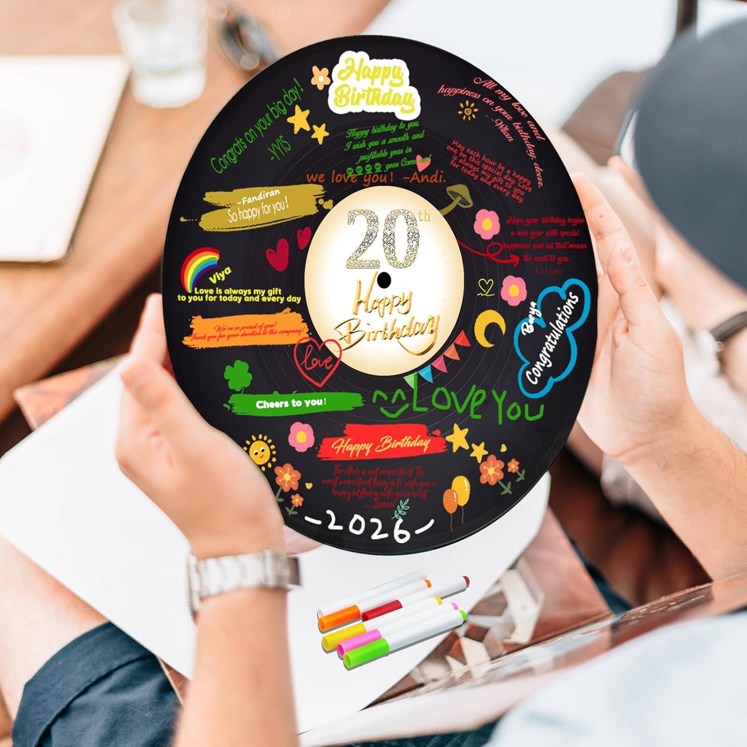 Vinyl Record Sweet 20 Birthday Decorations 11.6"X11.6", 20th birthday decorations Party Favor Sign Poster, 20th Birthday Guest Book Alternative, Great Sweet 20 Gifts for Girls or Boys (20 Years Old) - Image 4