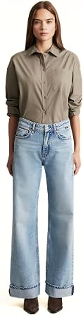 Mavi Womens Florida Mid Rise Wide Leg Jeans Cuffed Light Brushed Classic Blue 29 x 30