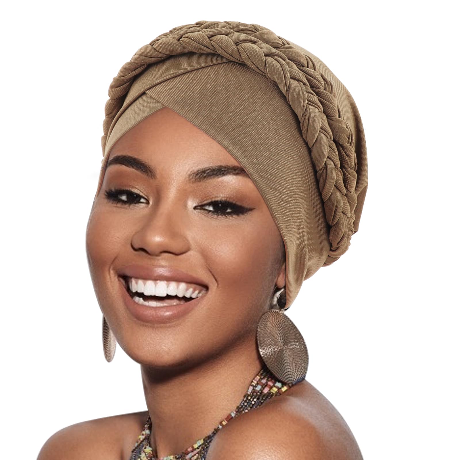 DRESHOW African Women Turban Caps Beanie Twist Headscarf Pre-Tied Double Twisted Braid Hair Cover Wrap Hat Chemo Cancer Cap