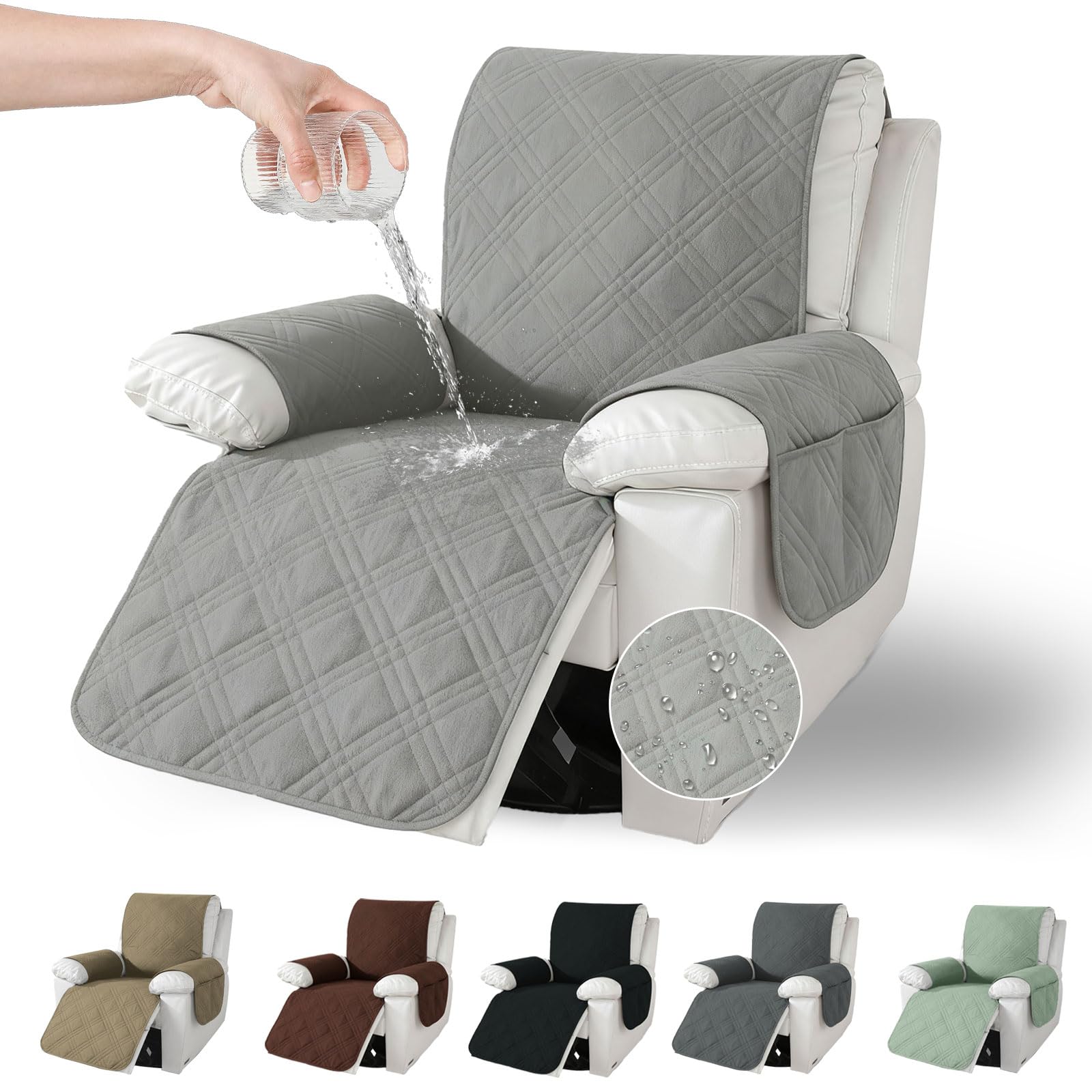 Funda para sillón con bolsillos, antideslizante y lavable, para sillones de relax y televisión, protección perfecta contra el pelo de animales, manchas y desgaste (gris claro)