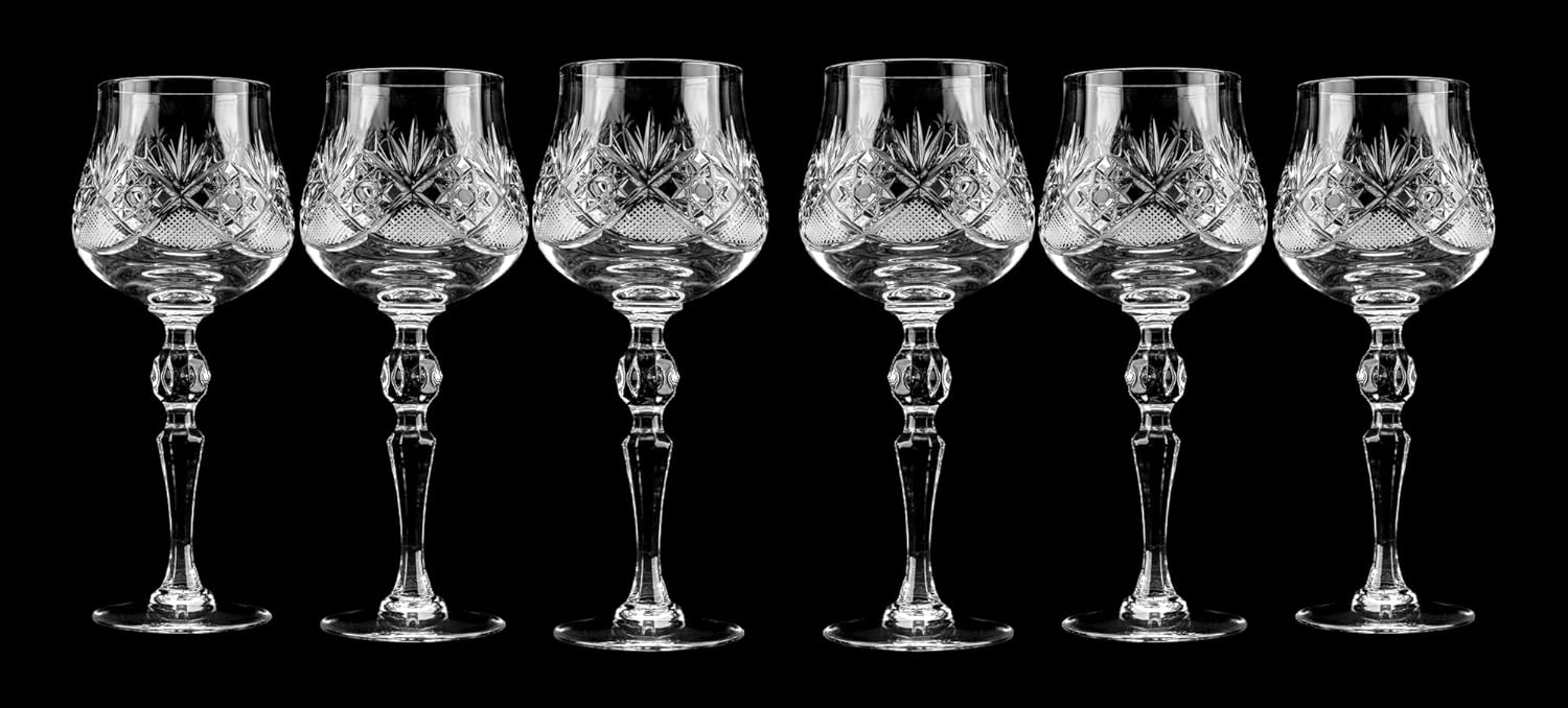 TM7841, 8 Oz. Hand-Made Crystal Wine Glasses on a Long Stem, Clear Red/White Wine Glasses, Wedding Gift Drinkware, Set of 6