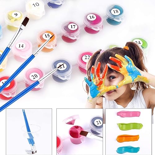 Miniatura 2 de Elftoyer Pintura por números para niños y principiantes, kits de regalo de pintura en lienzo para bricolaje, gatos y mariposas coloridos, 12 x 16