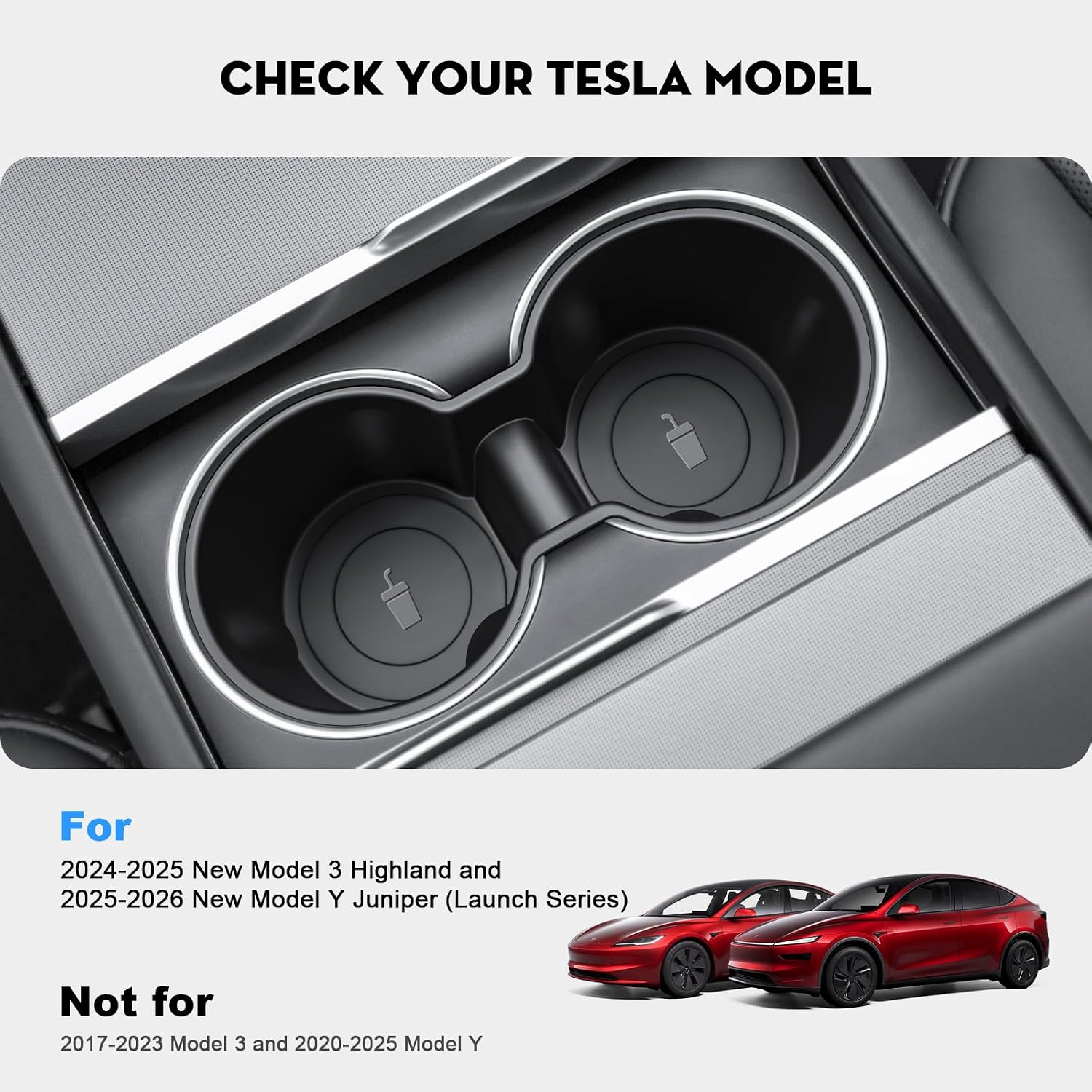 Cup Holder Insert for Tesla Model Y 2026 TPE Center Console Drink Holder image 2