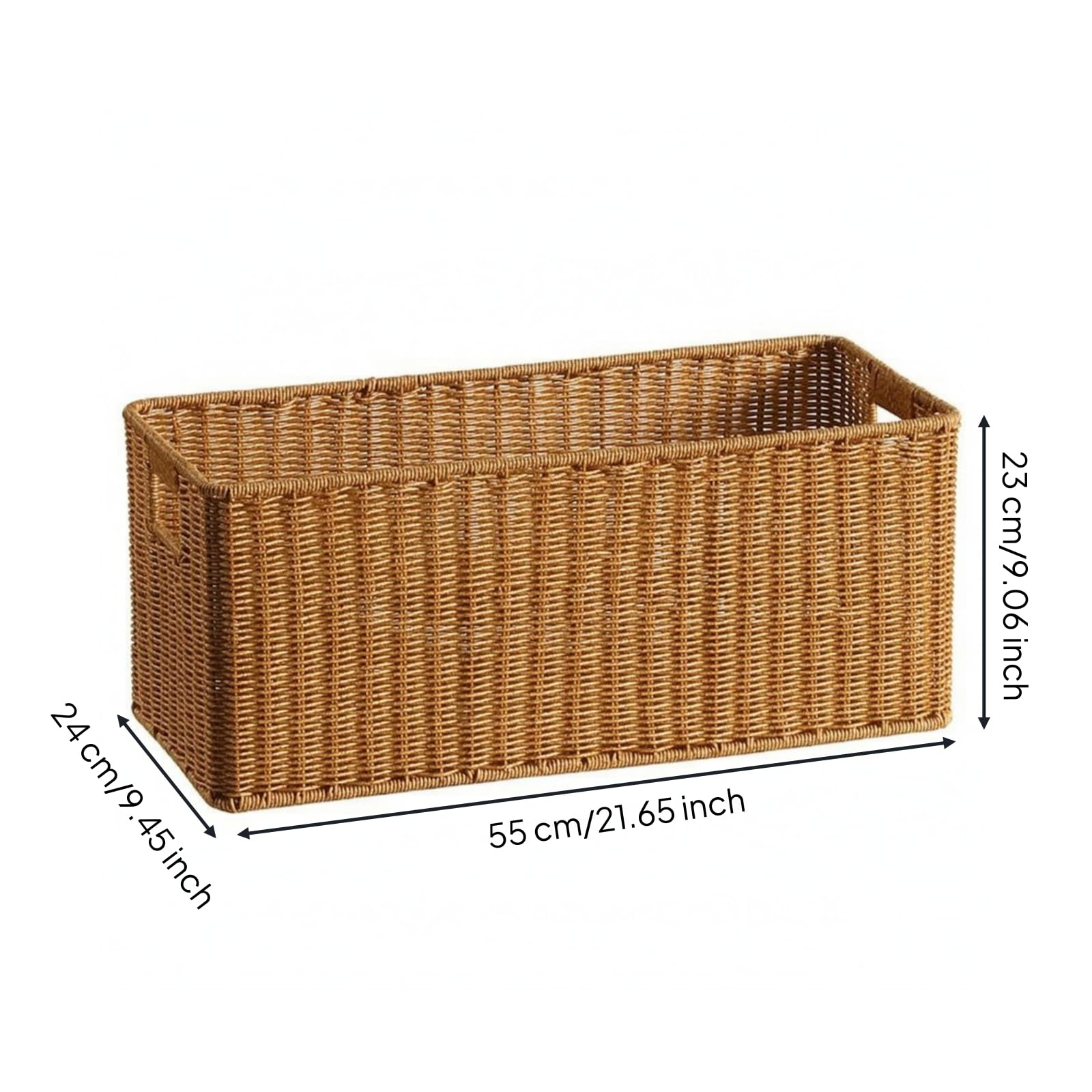 kowaku Canasta de Almacenamiento Rectangular Plástica Tejida con Bordes y Asa para Organización de Objetos Diversos Adecuada, Cesta De Almacenamiento De Mimbre De 55x24x23cm