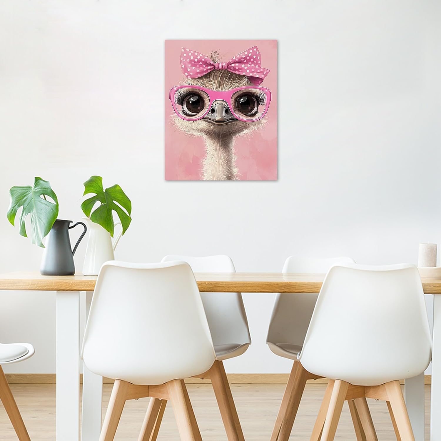LB Cute Ostrich Wall Art,Pink Bow Bathroom Wall Decor for Girls,16Lx12Winch image 4