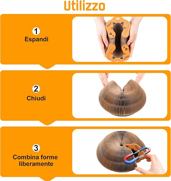 Magic Organ Tiragraffi per gatti | 2 in 1 pieghevole con campanella | Giocattolo interattivo e casetta di cartone per gatti domestici (Dimensioni standard) - 5