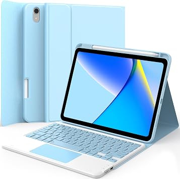 GreenLaw Keyboard Case for iPad 11th GenerationA16,2025 / 10th Generation2022, Stain-Resistant Cover, 7 Color Backlit, Detachable Keyboard Case with Touchpad and Pencil Holder, Sky Blue