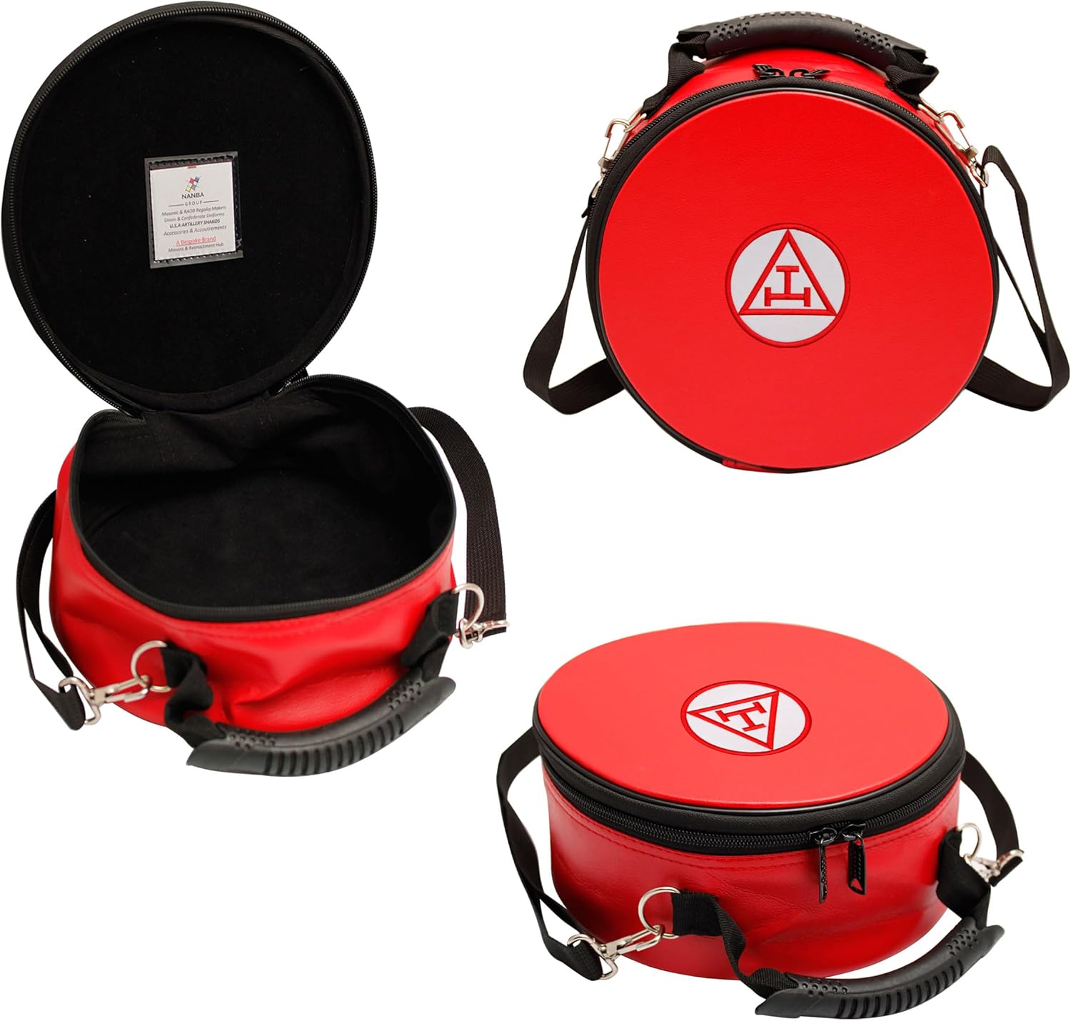 Premium Masonic Cap Case – Imitation Leather Hat Box with Adjustable Shoulder Strap & Foldable Design - Machine Embroidery (Royal Arch Chapter - Red on White)