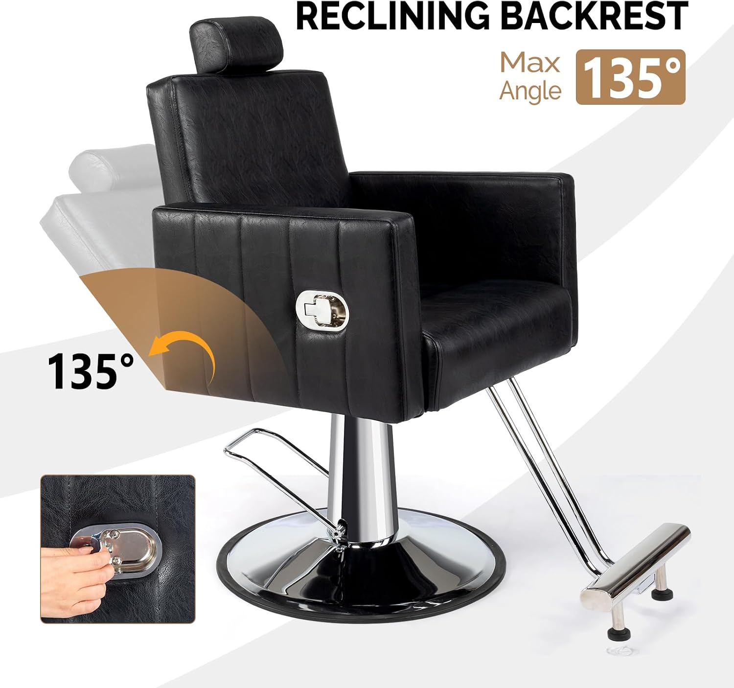 OmySalon Reclining Salon Chair for Hair Stylist, Hair Chair for Threading Waxing Braiding Shampoo Hairdressing, Barber Chairs for Barbershop Beauty Spa