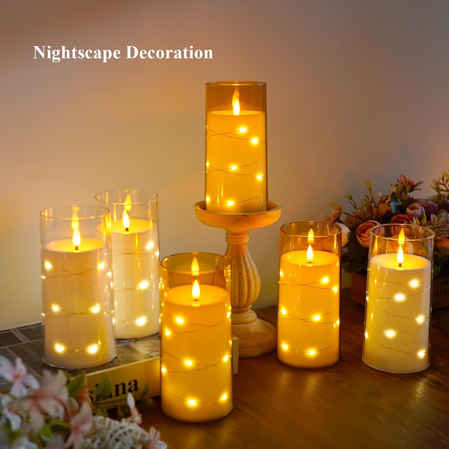Flickering Flameless Candles with Remote Timer, 6pcs LED Battery Operated Candles with Embedded String Lights White, D3 H6 - Image 7