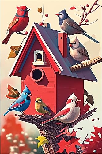 Kit de pintura de diamantes de casa de pájaro, pintura de diamantes de bricolaje con piedras preciosas de diamantes redondos, kit de punto de cruz,