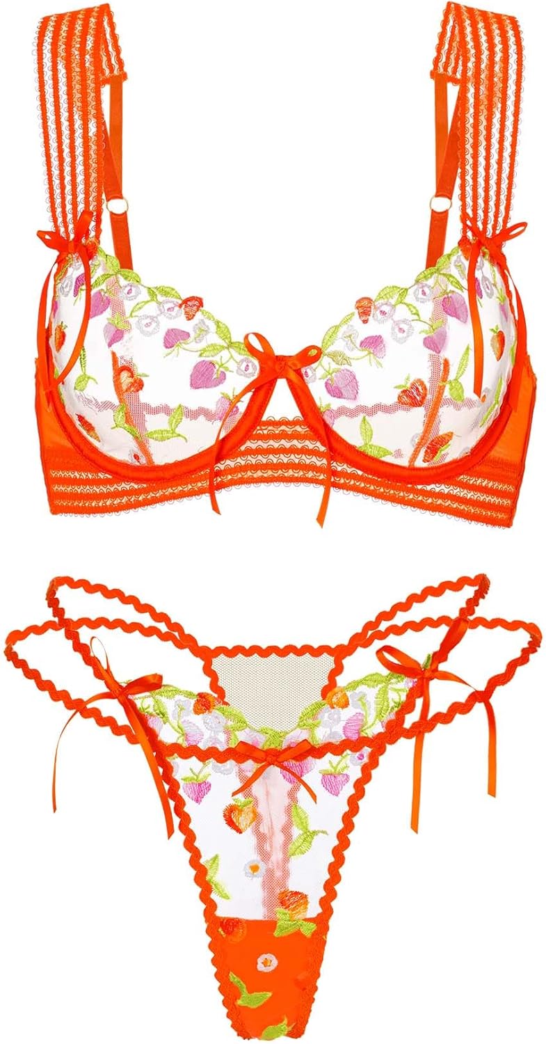 HELLOLAGIRL Lingerie Sets For Women Sexy Sunny Meadow Floral Lace Lingerie Set