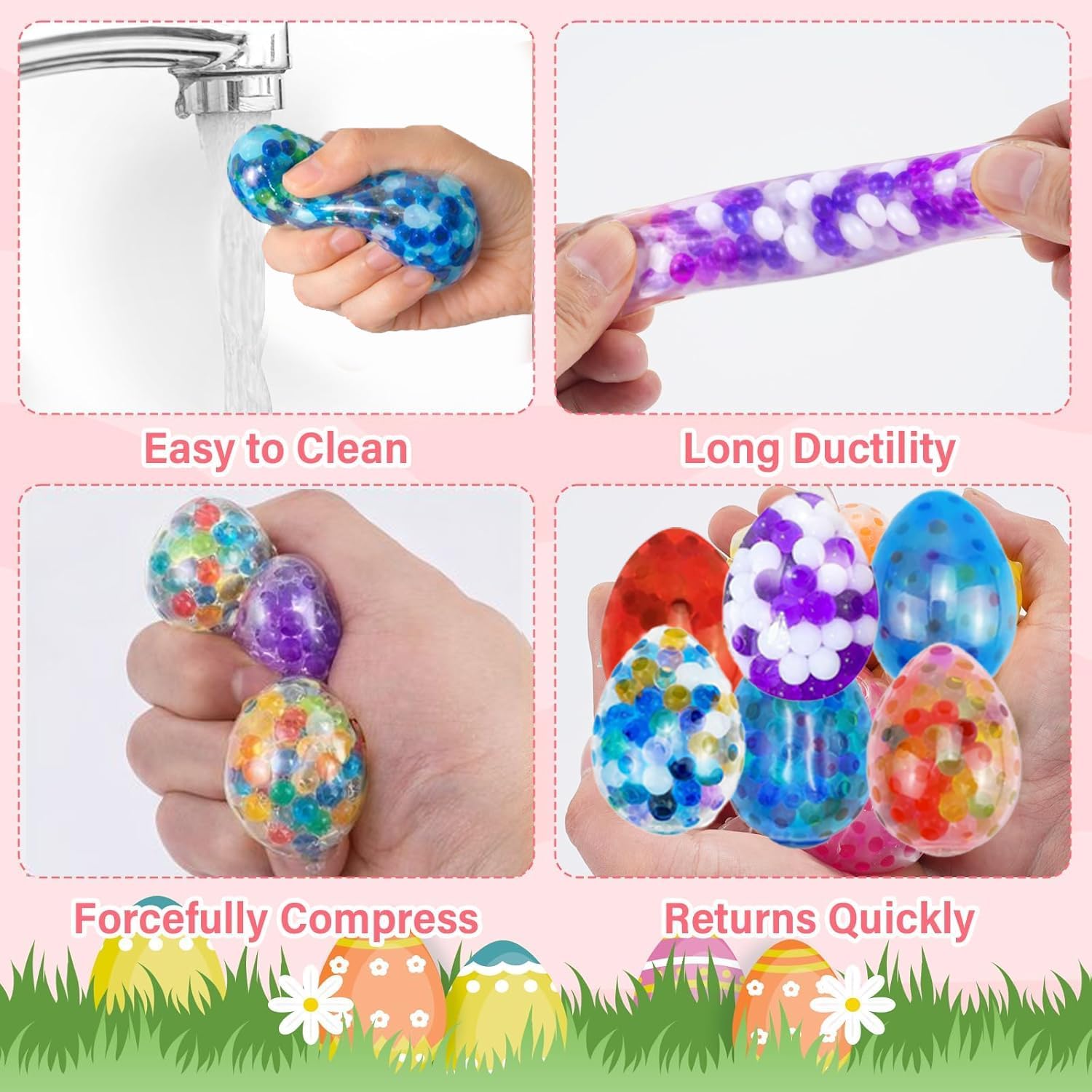 12Pcs Easter Egg Stress Balls, Easter Basket Stuffers Fillers Hunt, Squishy Squeeze Toy Bulk for Adults, Party Favors Goodie Bags Classroom Prizes