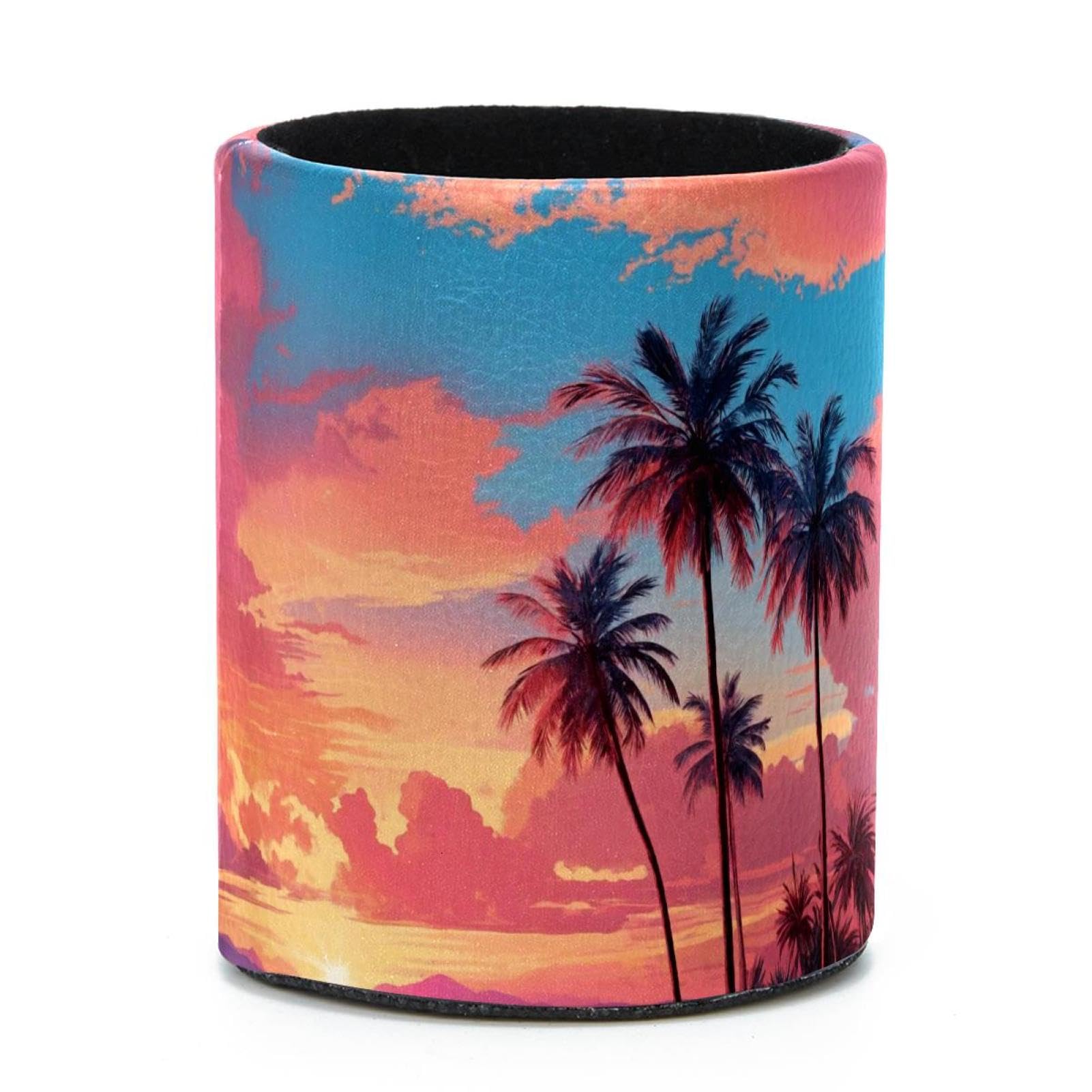 VAPOKF Round Pencil Holders for Desk, Tropical Palms Pen Holders Pen Pot Makeup Brushes Storage Desktop Stationery Supplies Organiser for Home Office