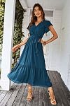 PRETTYGARDEN Robe d'été pour femmes Floral Boho Maxi Robe courte encolure V Col Ruffle longue plage fluo Robes d'invitées de mariage