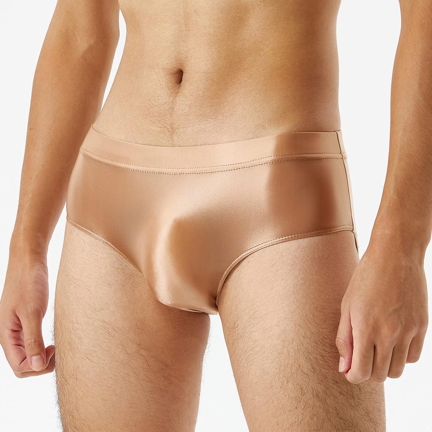 Agoky Men's Silky Panties Briefs Glossy Low Rise Thongs Swimwear Swimsuits Bulge Pouch Panties