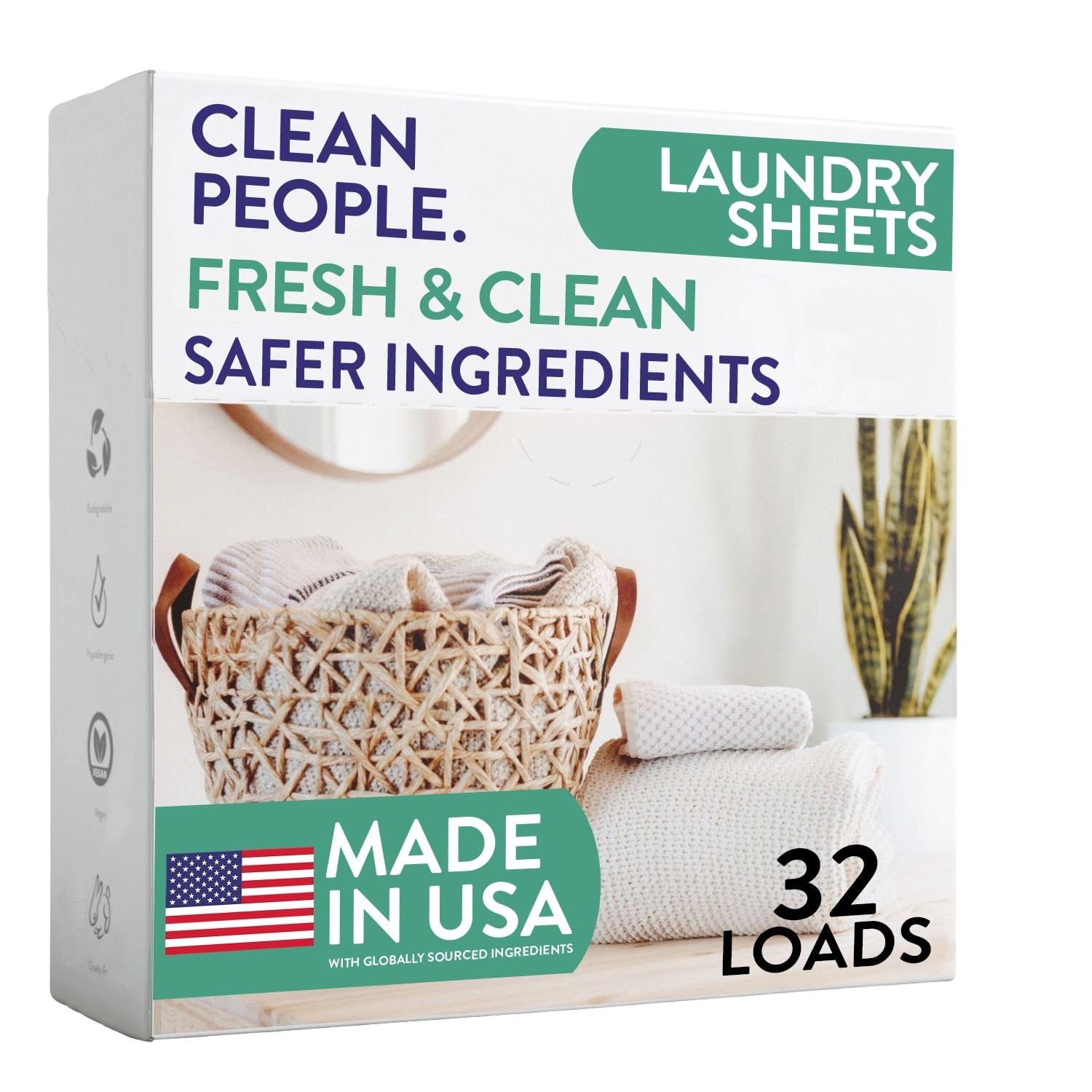 The Clean People Laundry Detergent Sheets, Fresh Scent, 32 Pack