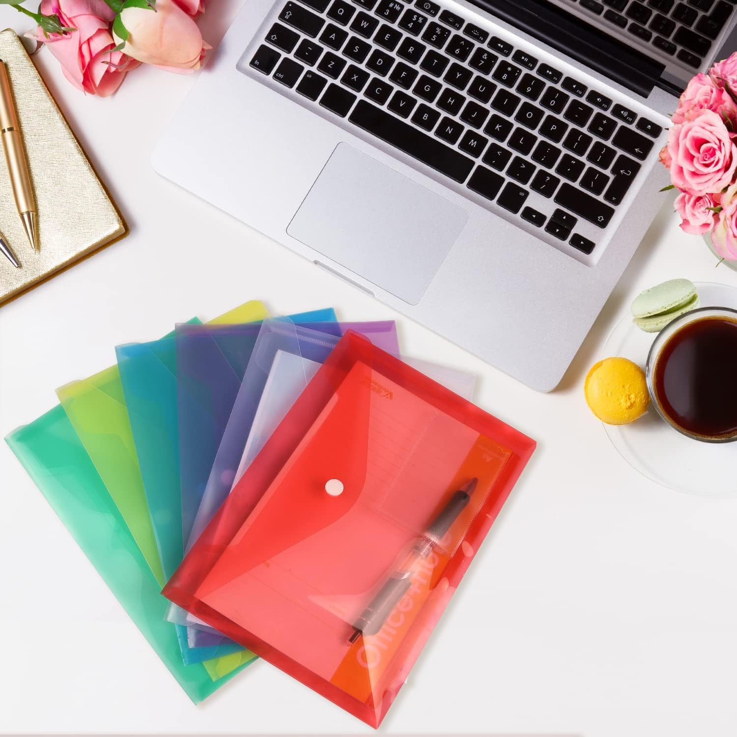 36 Piezas Carpeta Plastico A4, Carpeta Transparente Colorida, con Botón Carpeta para Documentos Plástico, Sobres Plastico para Archivador, Ideal para Oficina, Escuela y Hogar