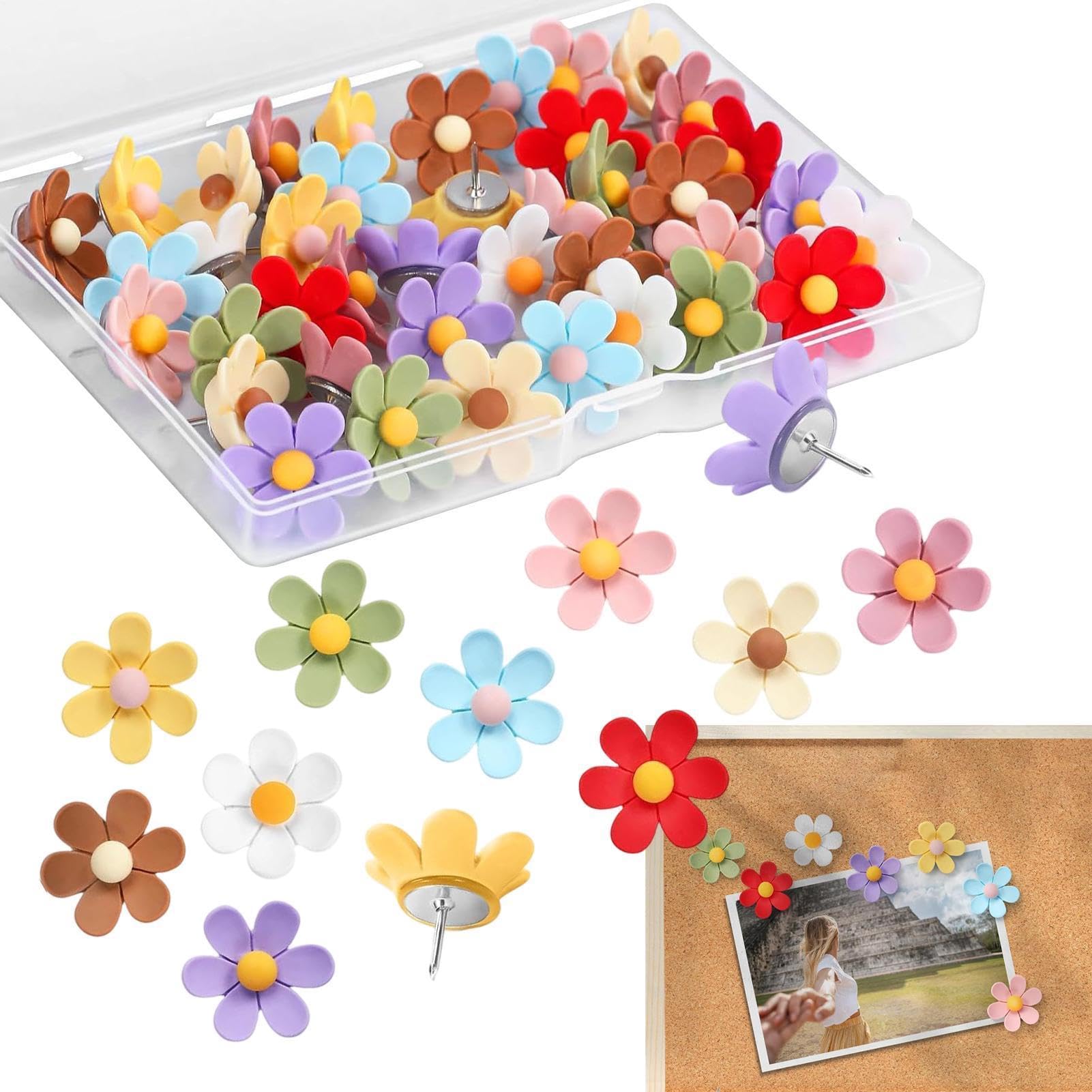 Alfileres de flores con punta de metal para tablón de corcho y oficina de 50 piezas