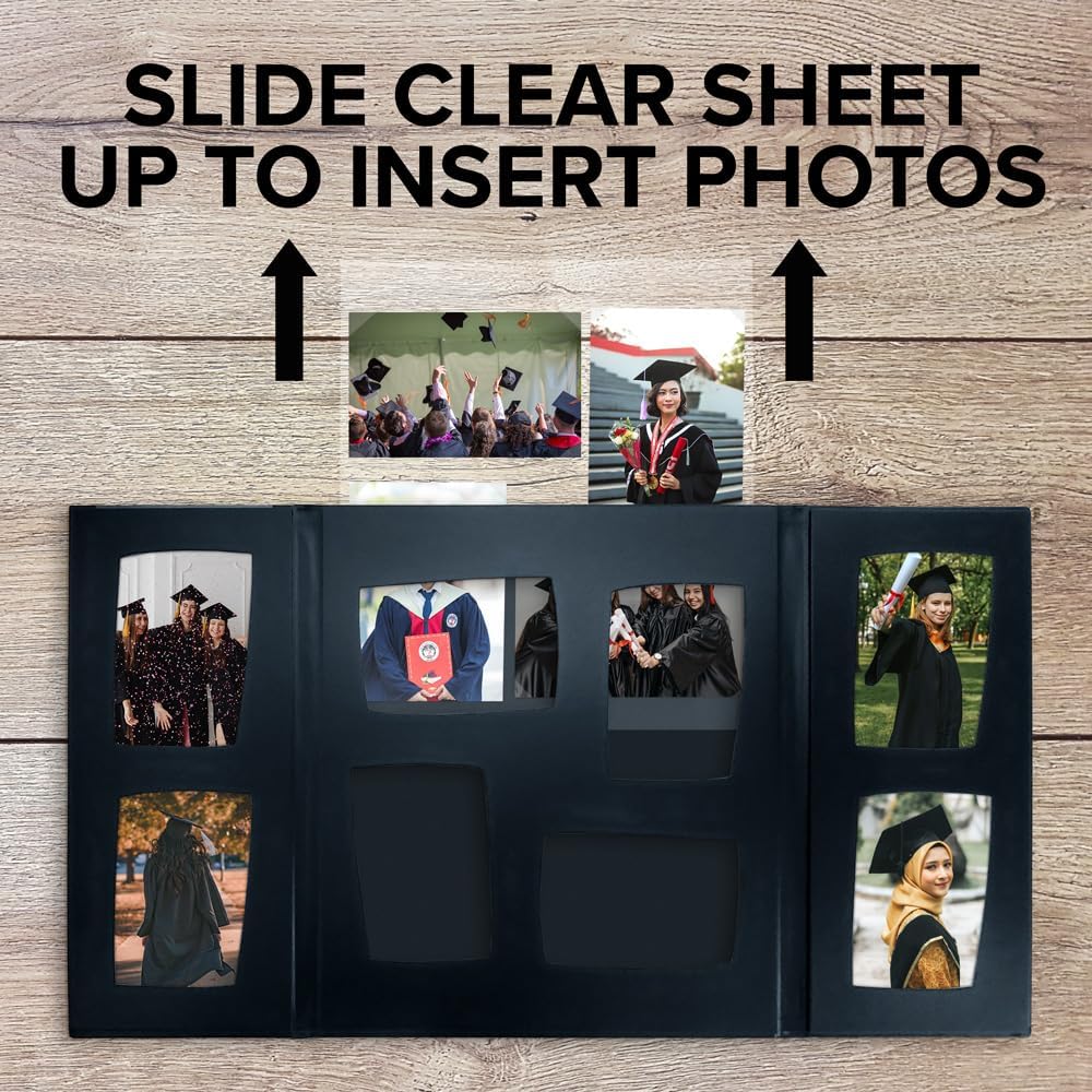Senior Multi Picture Frame for 4x6 in High School, College or University Graduation Photographs. 8 Frame. Folding Booklet with Slide In Slots for 8 4x6 Inch Photographs