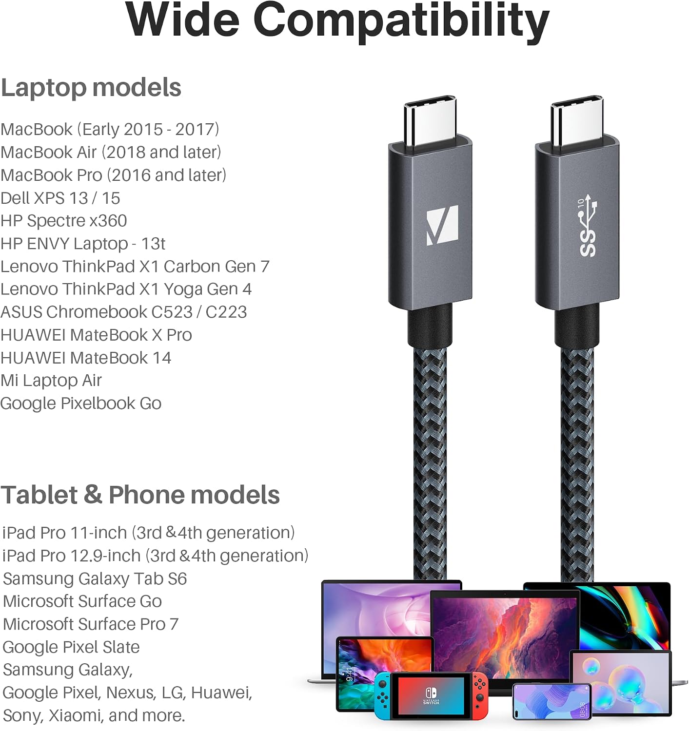 IVANKY 100W USB C to USB C Cable [20Gbps], USB C 3.2 Gen 2x2 Cable with PD Fast Charge and 4K Video Output[Thunderbolt 3 Compatible],Type-C Cable, for Laptop, Tablets, Samsung, and More-3.3ft/1M