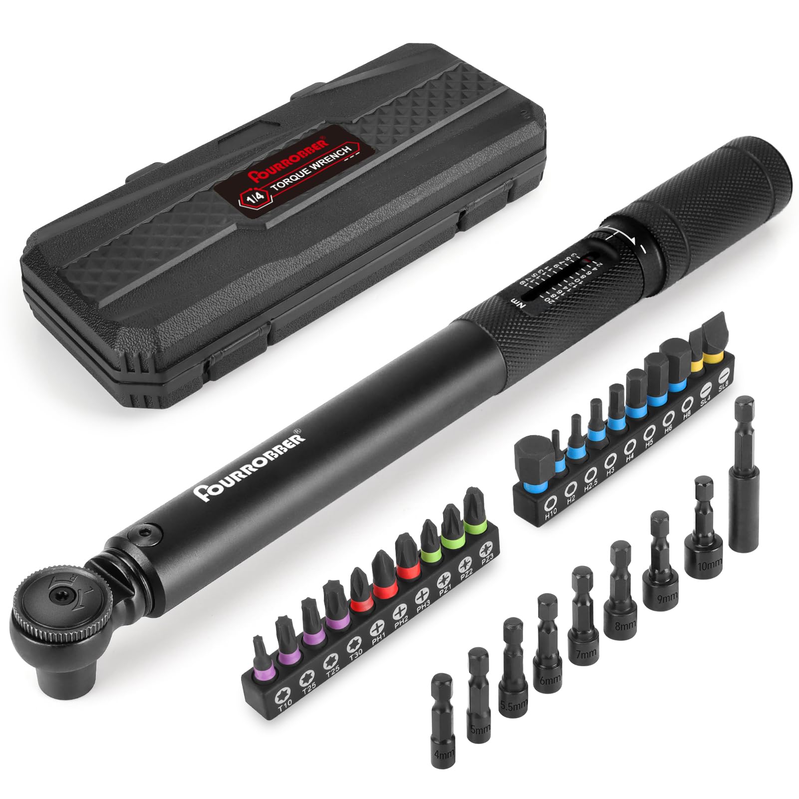 1/4 Clé Dynamométrique 2-20NM de Precision avec 20 Pièces Embouts H,SL,T,PH,PZ Bit pour vélo