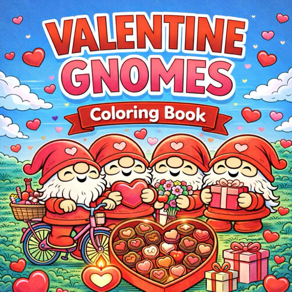 Cute Valentine Gnomes Coloring Book: Bold & Easy Cute Valentine Coloring Pages for Kids Ages 4–8 | Fun Gnome Love Scenes, Simple Designs, Perfect Valentine’s Day Gift