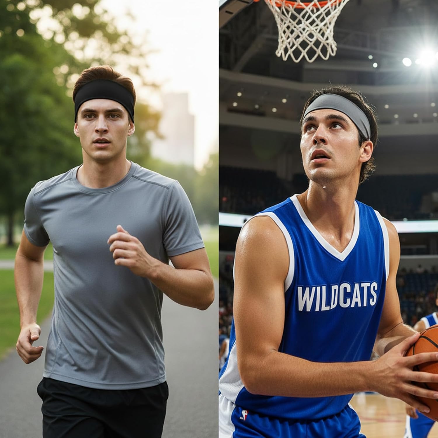 Molain 4 Pcs Running Headbands for Men, Sport Headbands Stretchy Quick-Dry Sweatband Mens Stretchy Headband for Football Cycling Basketball Yoga Fitness Workout Unisex