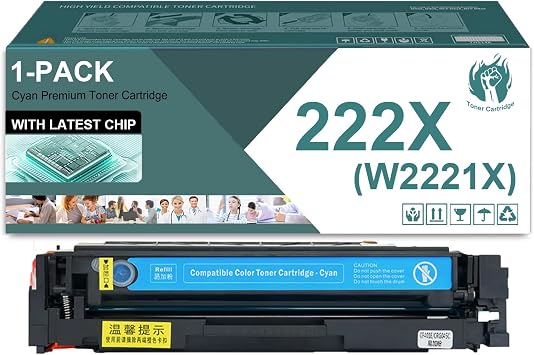 222X Toner Cartridge High Yield Compatible for HP 222X W2221X Cyan Replacement Cartridges for HP Laserjet Pro 3202dn 3202dng 3202dw MFP 3302fdn Printers,1 Pack