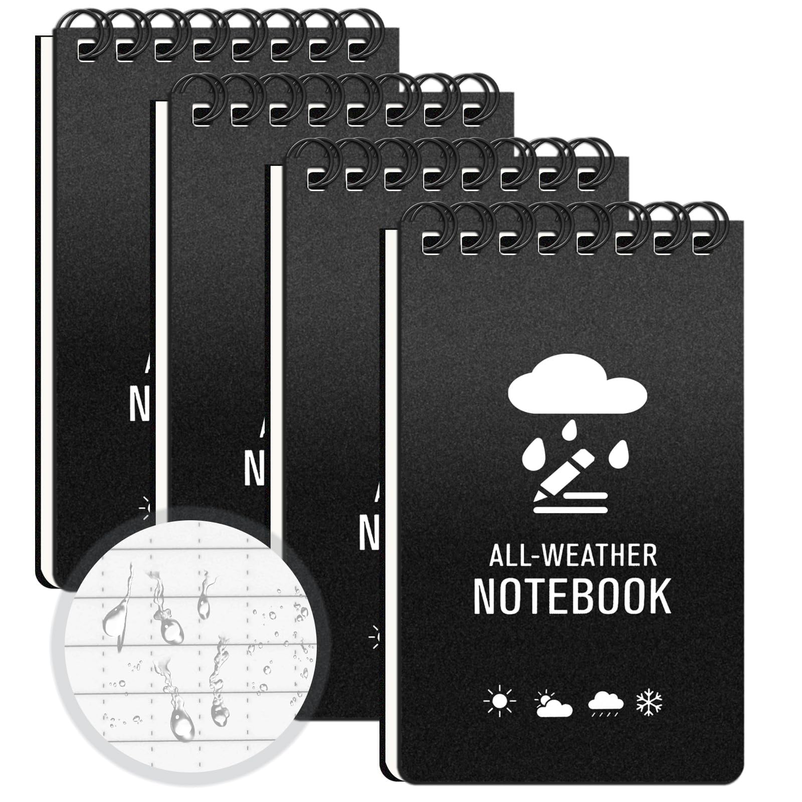 Tocizhka 4 Pack Waterproof Notebook, 3" x5" Small Pocket Notebook, Top Spiral Notepad, All Weather Notebook, Police Notepad with Stone Paper, Mini