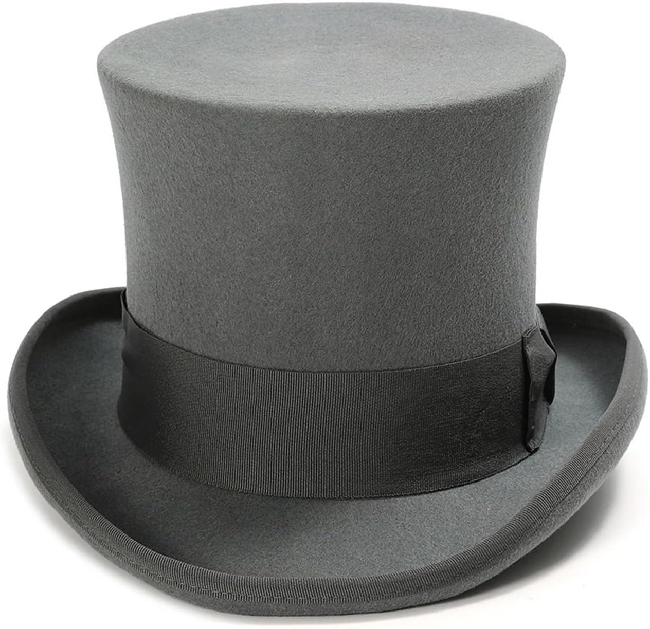 Men's Top Hat Fedora Felt Tall Gray Top Hat Men Satin Lined Cylinder 18 Cm for Stage Performances