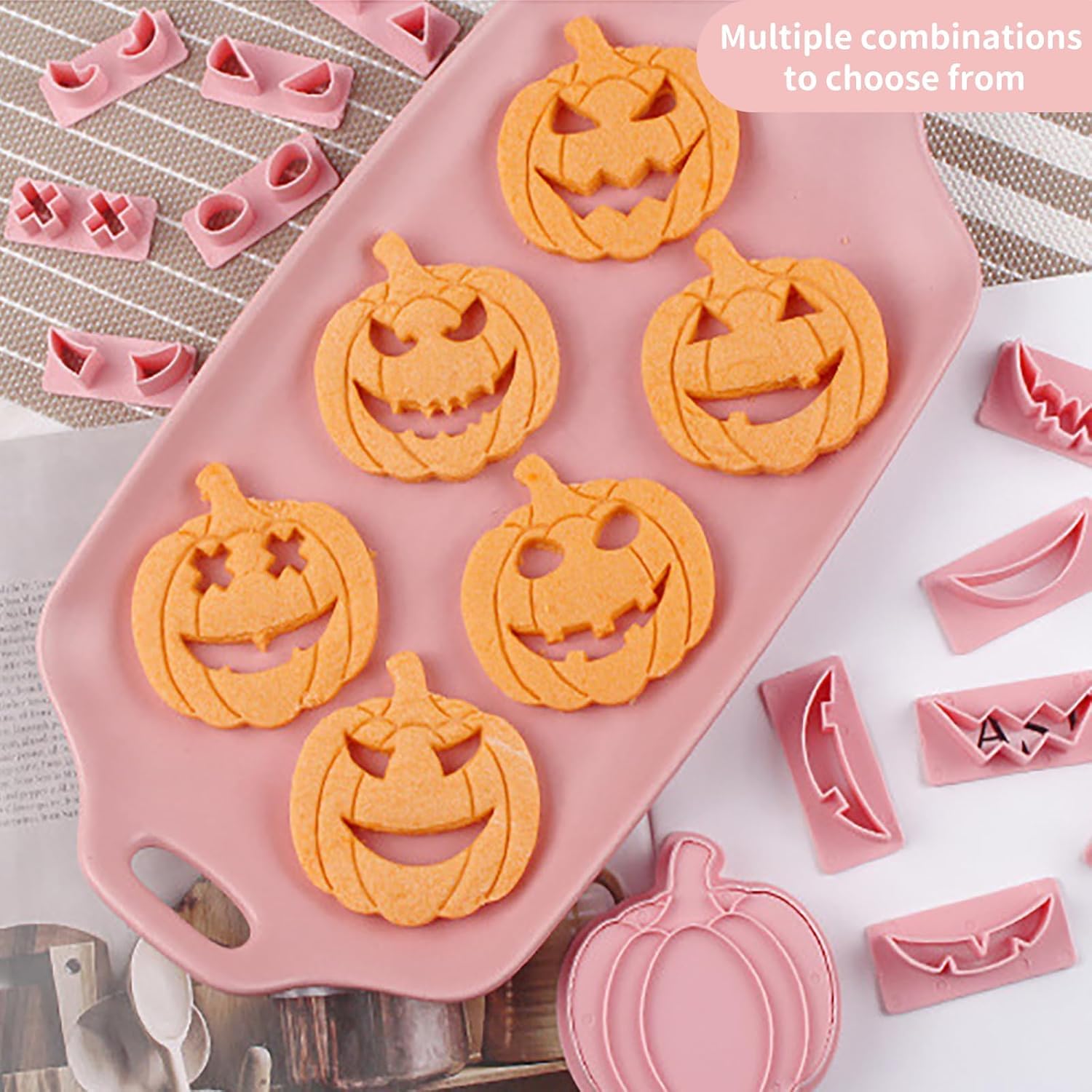 13-teiliges Kürbis-Ausstechformen-Set, 3D-Pressbar, Gebäck, Keksausstecher, Rosa