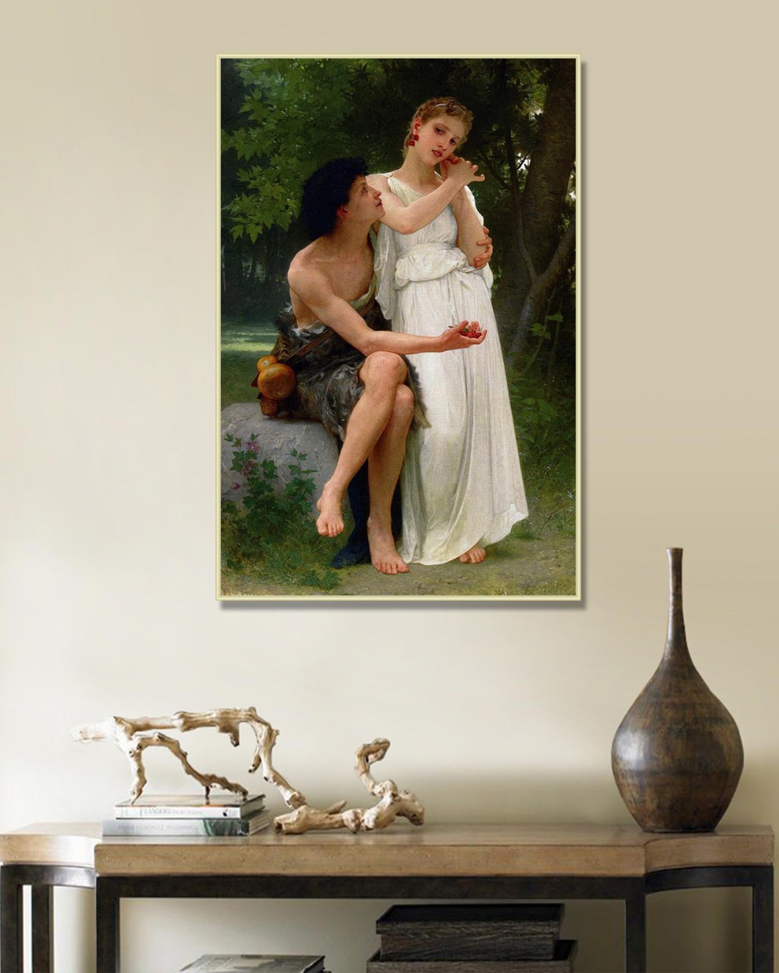 NHLDZYH Szampańska złota rama. William Adolphe Bouguereau druk artystyczny, (Twoje pierwsze klejnoty), słynna reprodukcja obrazów, neoklasyczna sztuka ścienna, dekoracja ścienna do kuchni, sypialni