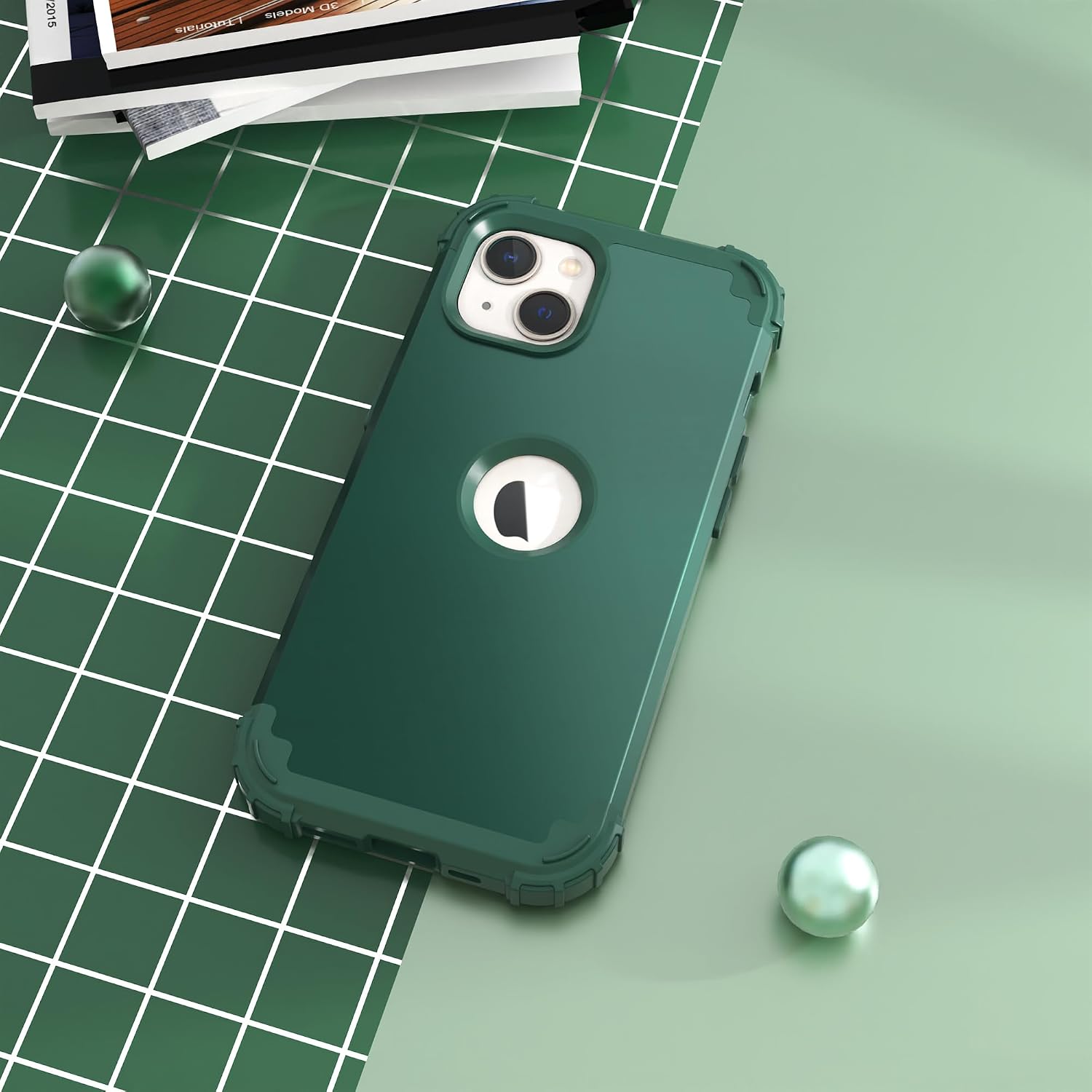 IDweel for iPhone 15 Case r, 3 in 1 Shockproof Slim Hybrid Heavy Duty Hard PC Cover Soft Silicone Bumper Full Body Case,Graphite Green