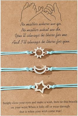 Lnnmomn 3 PCS Friendship Bracelets for 3 Best Friend Couples with Moon Sun Star Adjustable Handmade Cord Relationship Bracelets Jewelry Gift for Best Friend Family