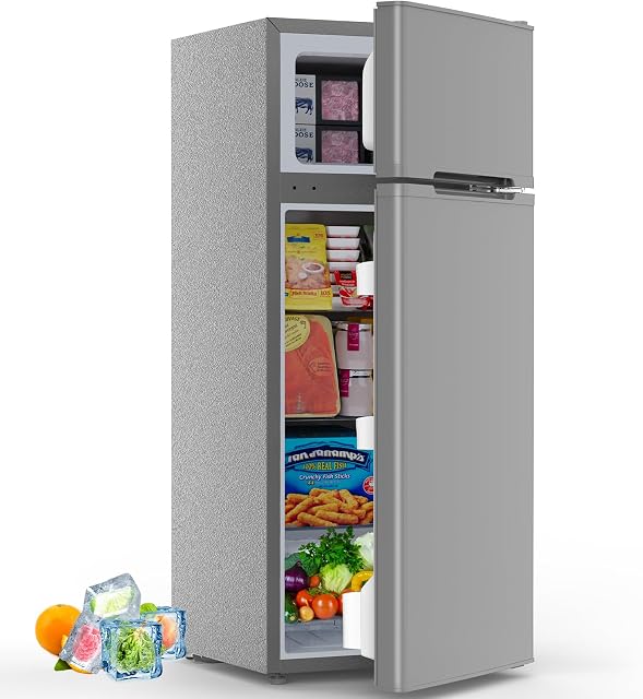 4.5 Cu.Ft Mini Fridge with Freezer, 2 Door Compact Refrigerator, Small Fridge with Adjustable Thermostat Energy Ultra Quiet, Mini Fridge Removable Glass Shelves for Bedroom Office Dorm Grey