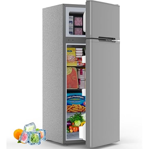 4.5 Cu.Ft Mini Fridge with Freezer, 2 Door Compact Refrigerator, Small Fridge with Adjustable Thermostat Energy Ultra Quiet, Mini Fridge Removable Glass Shelves for Bedroom Office Dorm Grey