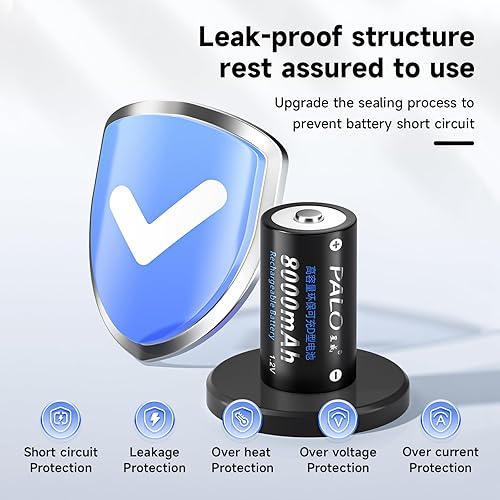 Miniatura 6 de Paquete de 6 pilas recargables D de 8000 mAh 1.2 V Ni-MH D tamaño celular con estuche de almacenamiento