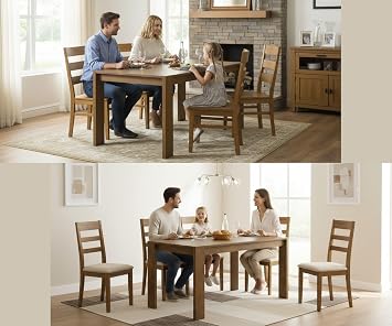ROCITY Brown Wood Dining Table for 4-6 Rectangular Dinner Table Rustic Farmhouse Kitchen Tables, 59 Solid Natural Wood