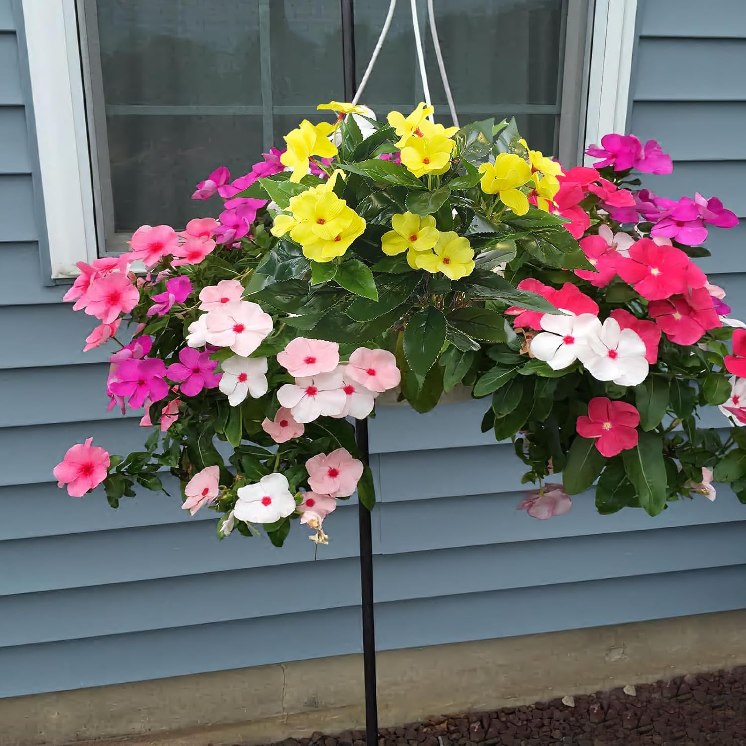 2 Pcs Artificial Impatiens Flowers for Outdoors Faux Impatiens Bushes Yellow Silk Flowers Greenery Artificial Impatiens Bouquet for Patio Lawn Garden Pot Hanging Basket Porch Decoration - Image 3