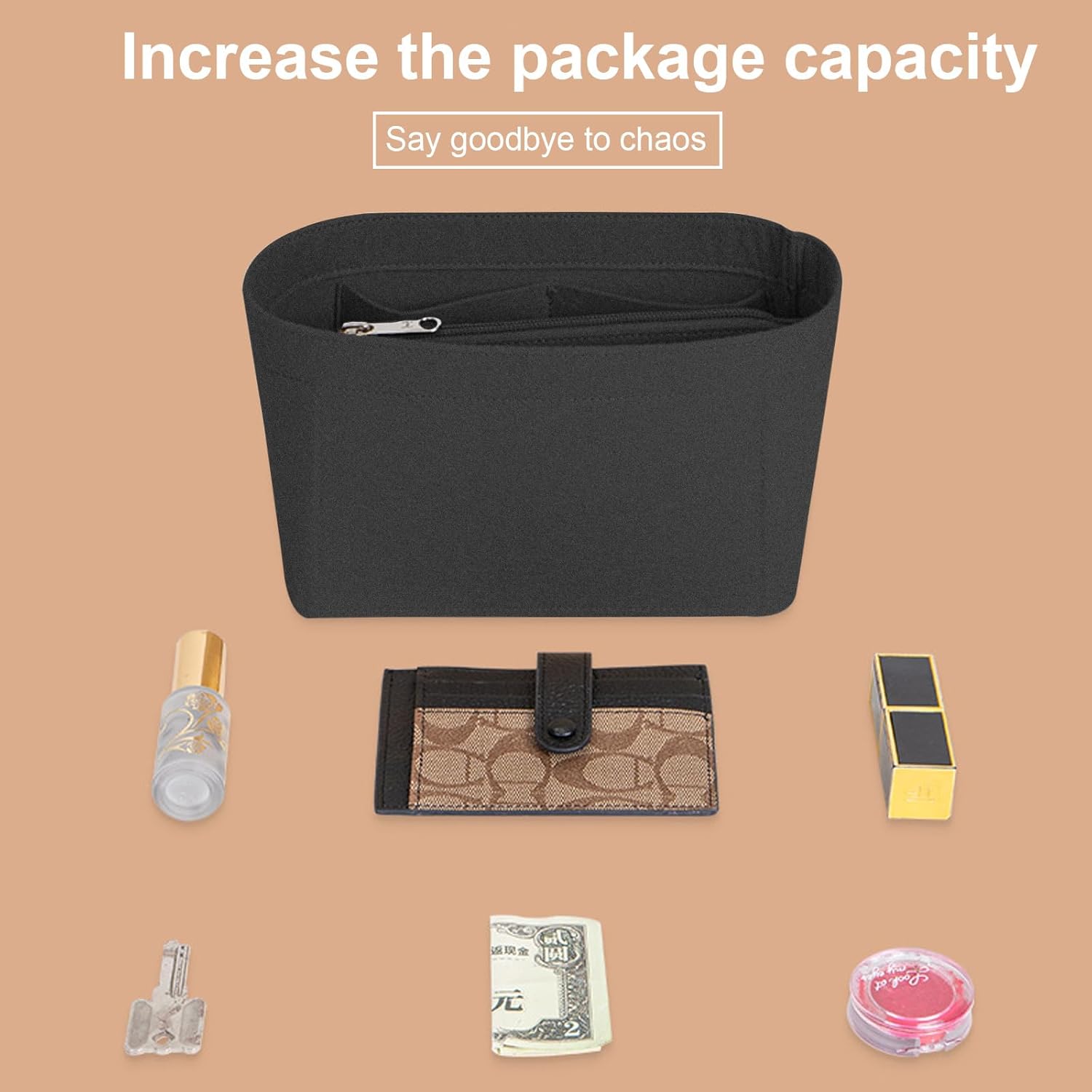 Lckaey Purse Organizer for celine nano belt bag organizer bag insert felt bag organizer 3021Black-M