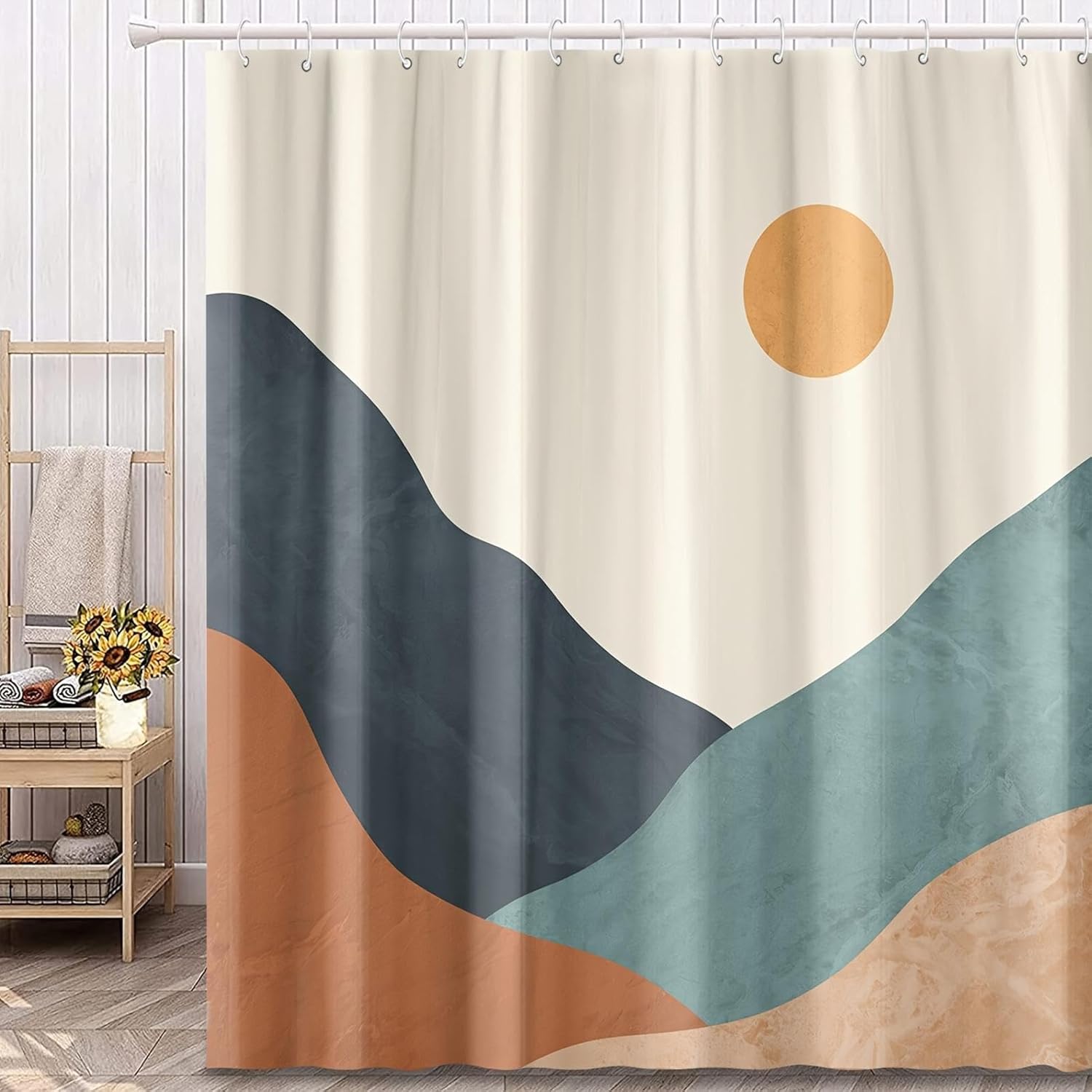 Boho Shower Curtain Abstract Mountain Shower Curtain Set Fabric Bath Curtains Bathroom with 12 Hook Bathing Cover Washable 58x80in-148x202cm/WxH