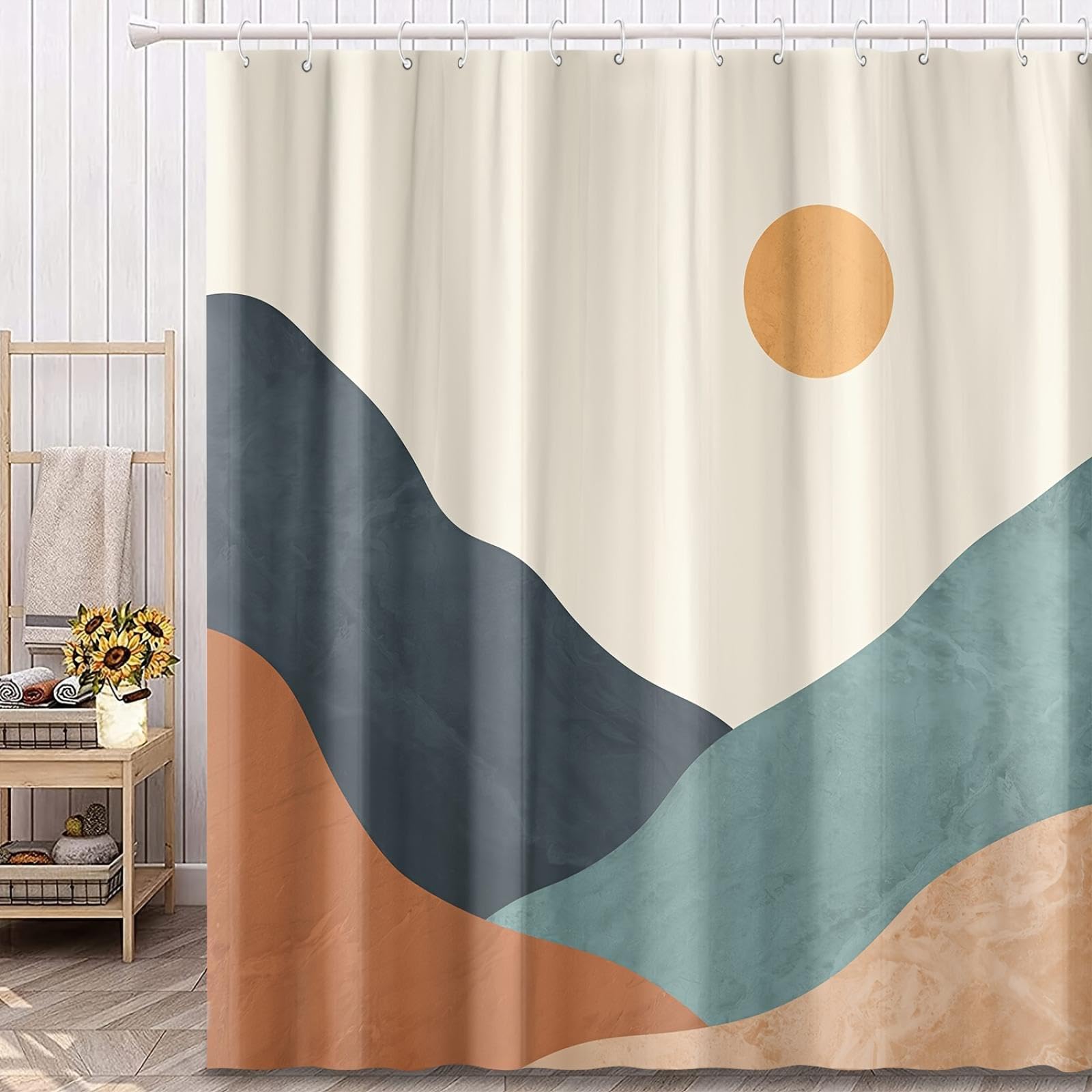 Rideaux de bain motif montagne abstraite et rideau de douche boho en tissu lavable 129x180cm