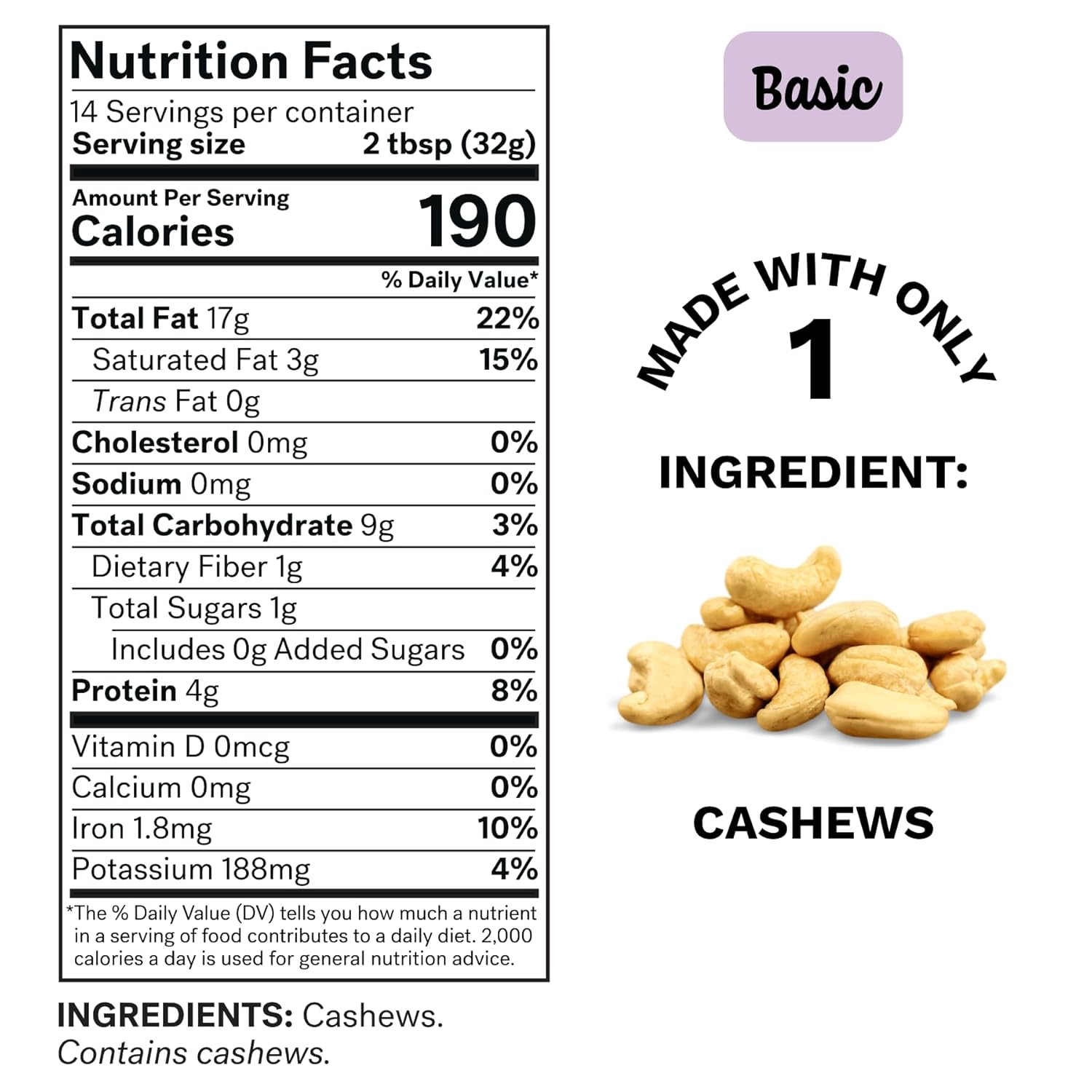Spread The Love Basic Cashew Butter - All-Natural, Vegan, Gluten-Free, No Added Sugar, No Added Salt, Healthy Snack, Keto, No GMOs - 16 oz. (3-Pack)